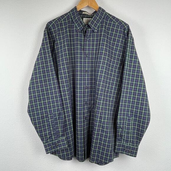 L.L. Bean Men's XL Blue‎ Green Plaid Long Sleeve Button-Up Shirt - Picture 1 of 6